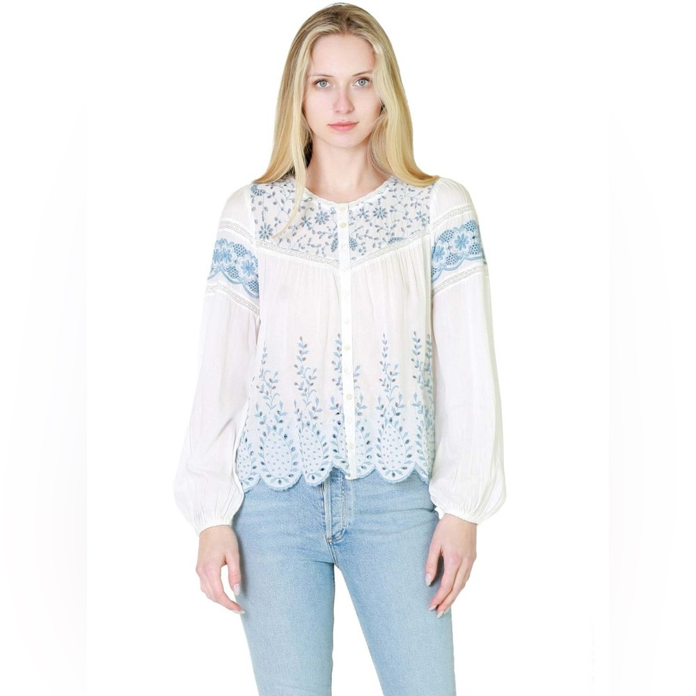 LoveShackFancy Badyn Blouse — Ivory Shores